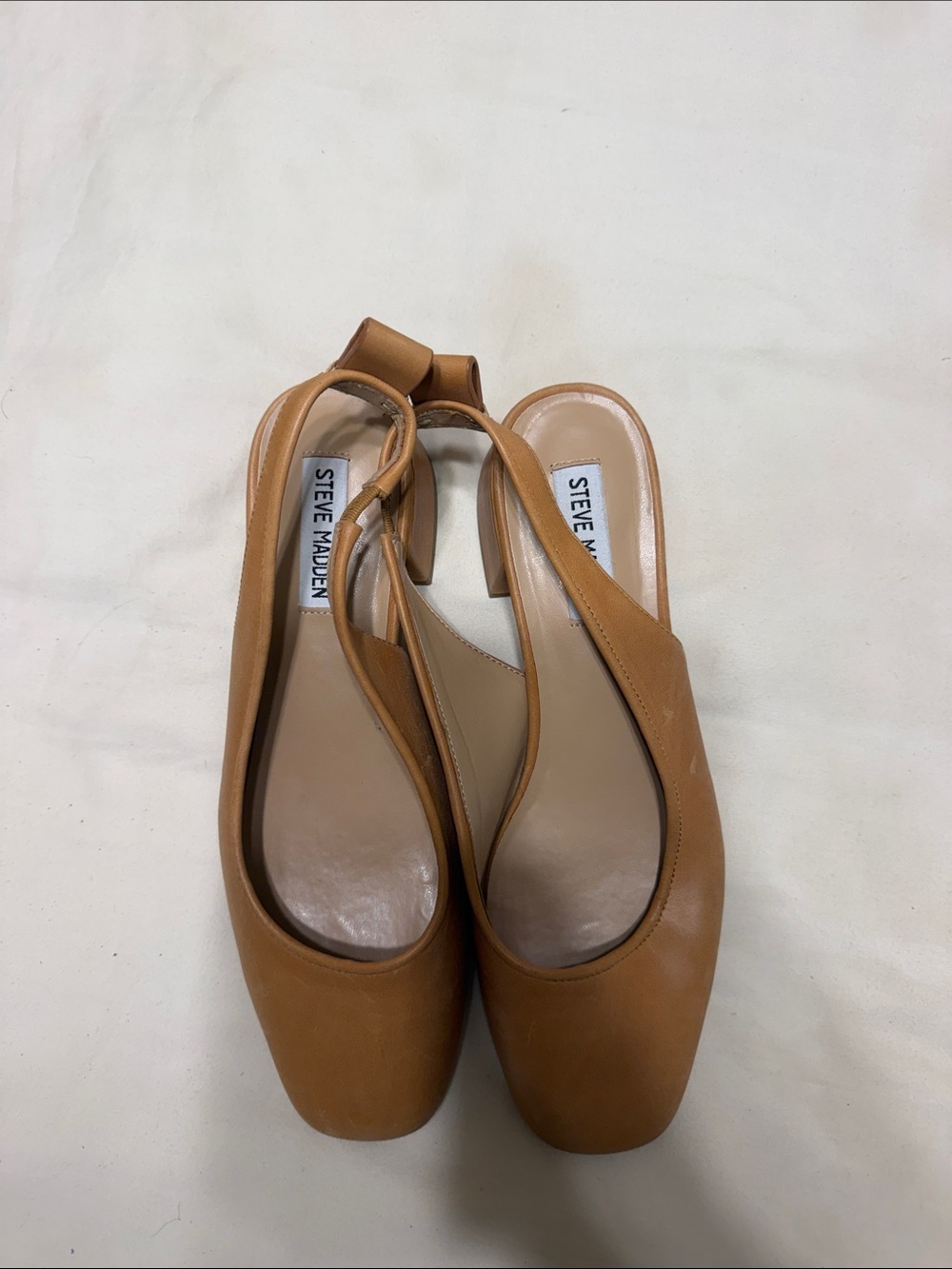 Steve Madden Cognac Leather Square-Toe Slingback Mules